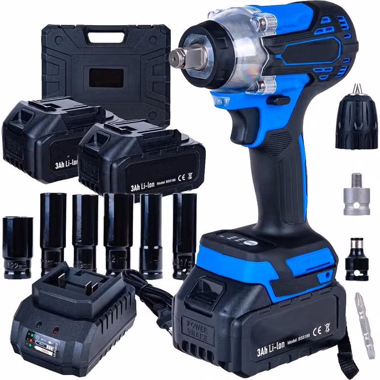 GEKO | Avvitatore a impatto a batteria, 350 Nm, 2x3,0 Ah, 21 V, avvitatore a impatto ad alte prestazioni con impugnatura rimovibile, per auto, pick-up, tosaerba, lavori industriali