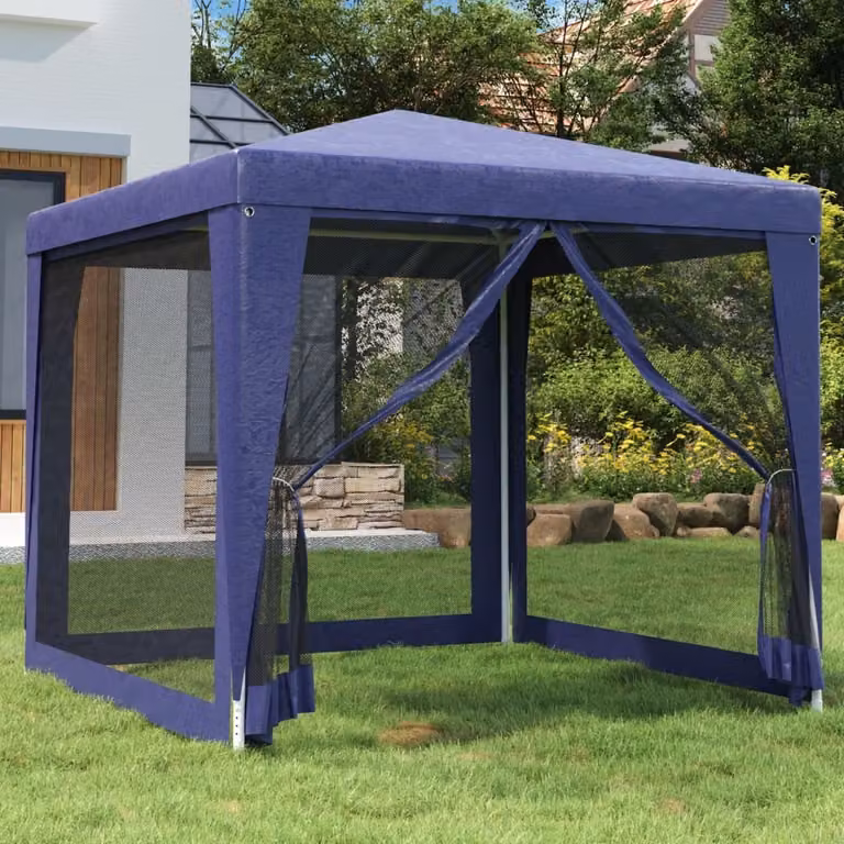 The Living Store Tenda per feste con 4 pareti laterali in rete blu 2,5x2,5 m HDPE