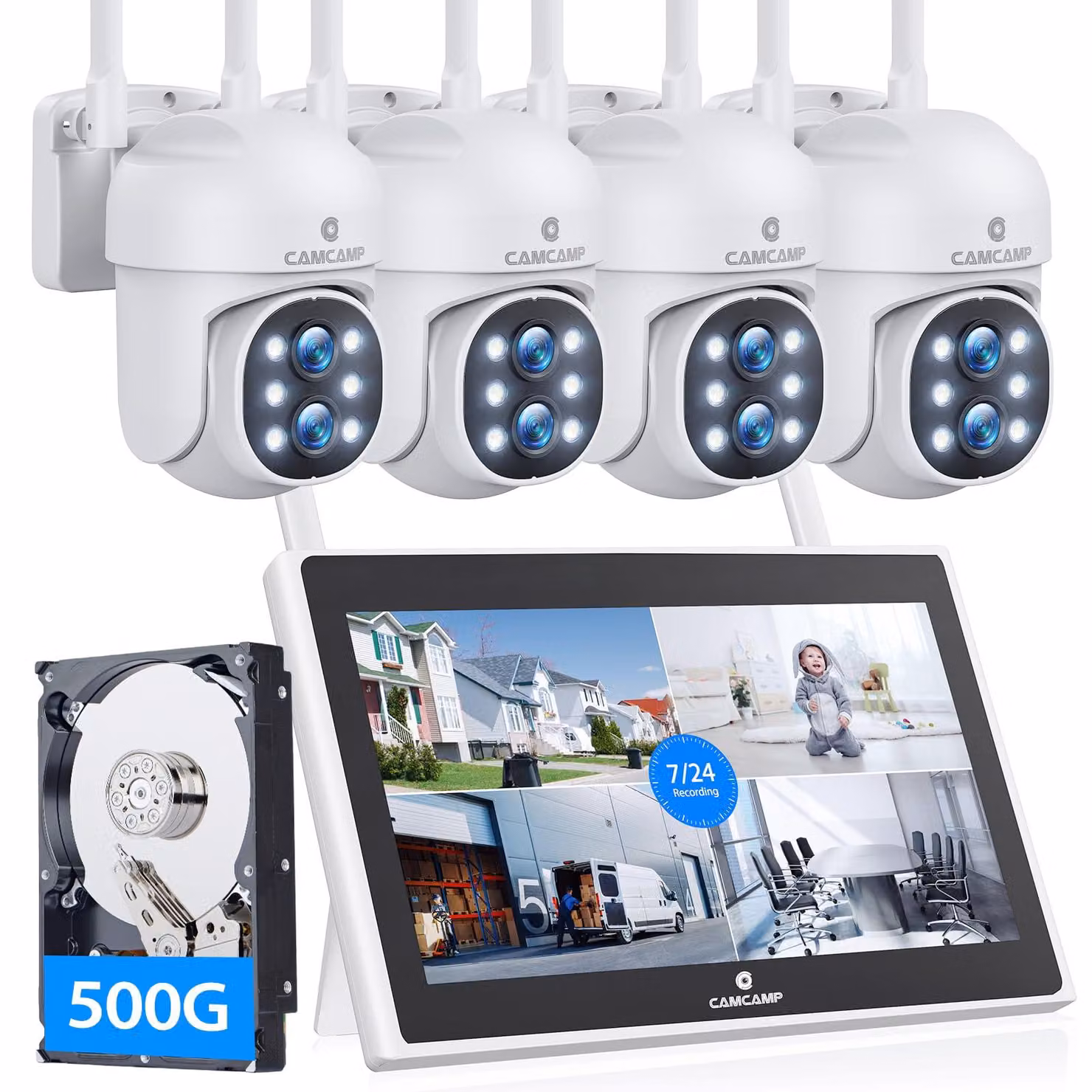 Kit telecamere di sicurezza Wi-Fi - 10 canali, risoluzione 2K - 500 GB di archiviazione
