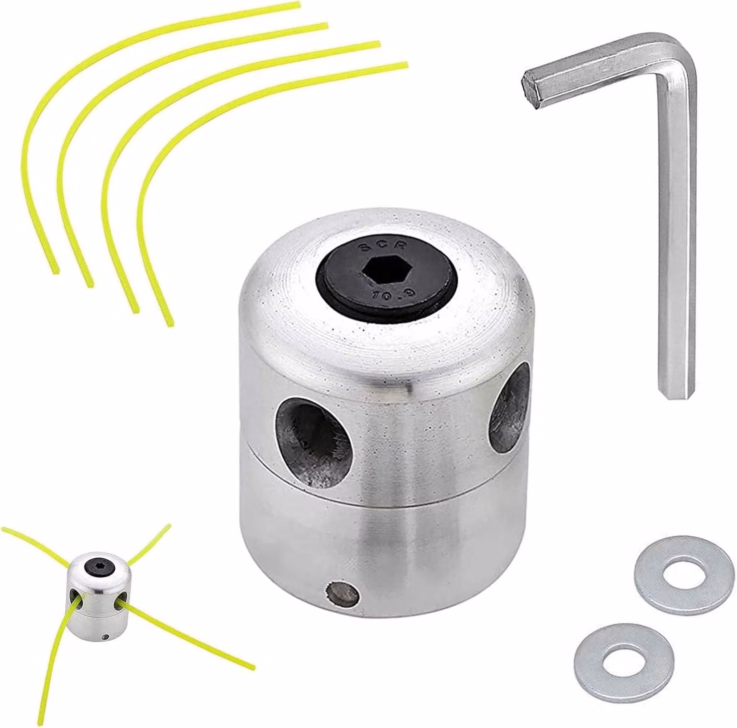 Testina di taglio per motosega, in alluminio, con bobina in nylon universale a doppio filo, ideale per la cura del giardino