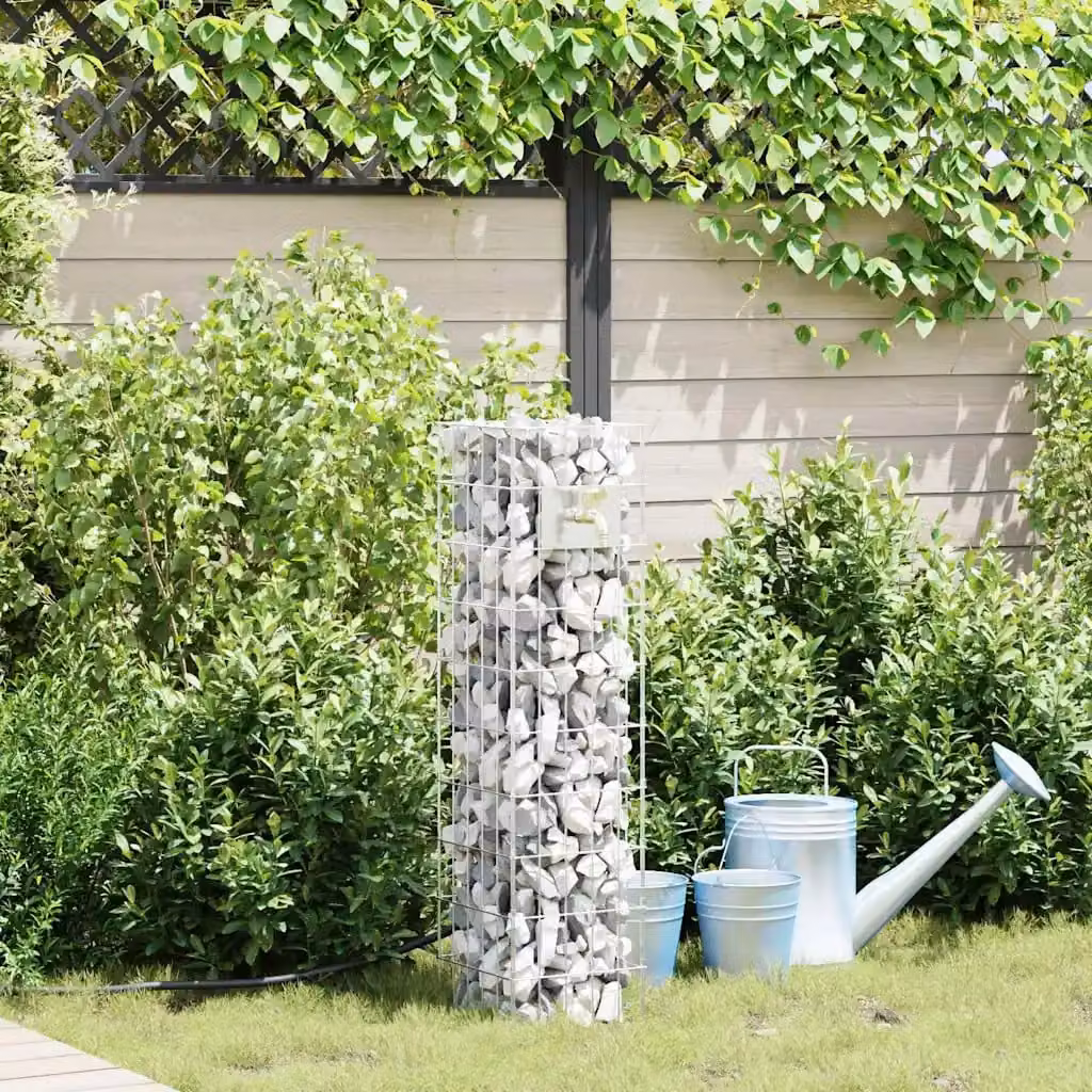 Set di 4 rubinetti Gabion vidaXL in acciaio zincato argento, H x L x P: 100 x 25 x 25 cm
