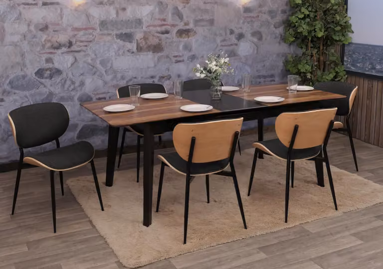 Set di 6 sedie da pranzo, modello HWC-O45, struttura in legno di faggio, rivestimento in tessuto (370g/m²), , colore: naturale, grigio scuro