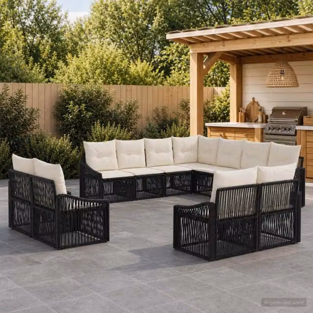 Set Divano da Giardino 11 pz Nero polyrattan 3436174