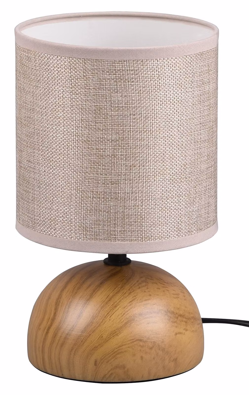 Lampada da tavolo con base in Vetroceramica effetto legno, paralume in tessuto beige, 23 cm