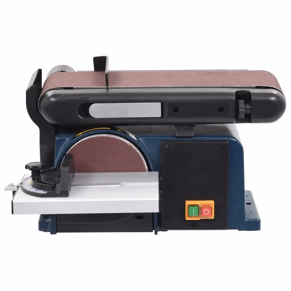 Levigatrice a nastro e a disco da banco vidaXL, 370 W, blu e nera, diametro 150 mm – 2