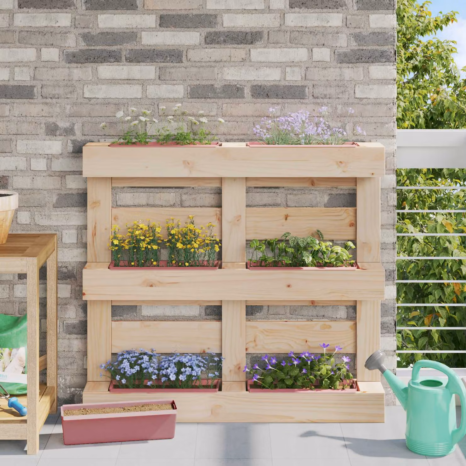 Set di 24 fioriere per Euro pallet vidaXL in plastica, Marrone, L: 36 cm, P: 13,5 cm, H: 9,5 cm