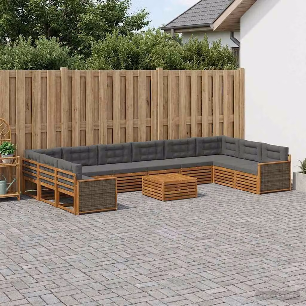 Set di divani da giardino vidaXL in legno di acacia massello, 11 pezzi, marrone e grigio
