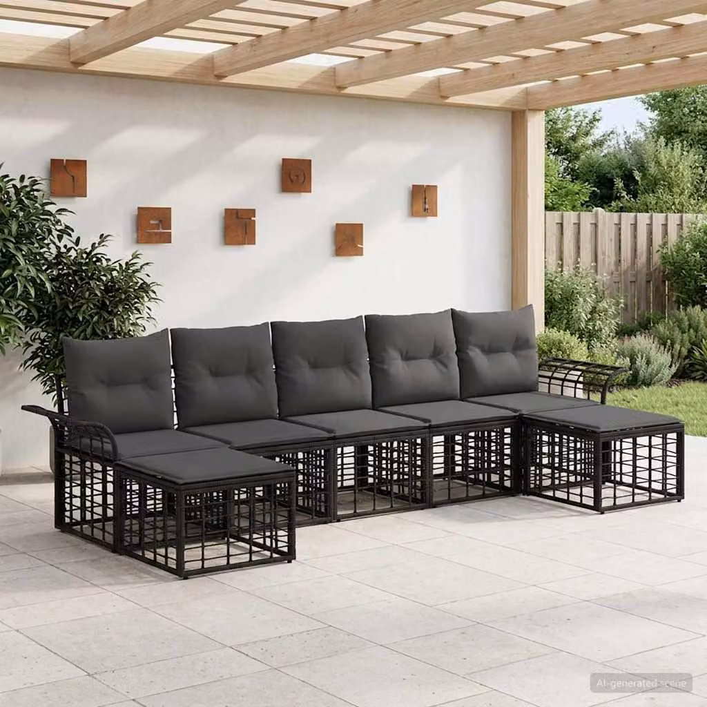 Maison Exclusive - Set da esterno per divano, 7 pezzi, nero e grigio scuro, in poliestere