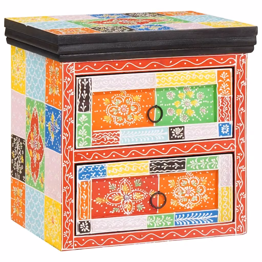 Set di 2 Armadi da Notte vidaXL in Legno di Mango con Design Boho Floreale Multicolore L/P/H: 40 x 30 x 40 cm