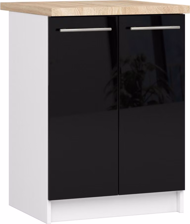 Akord Mobile Da Cucina Oliwia 2 Ante Con Ripiano Bianco/Nero Lucido 60X46X85 Cm