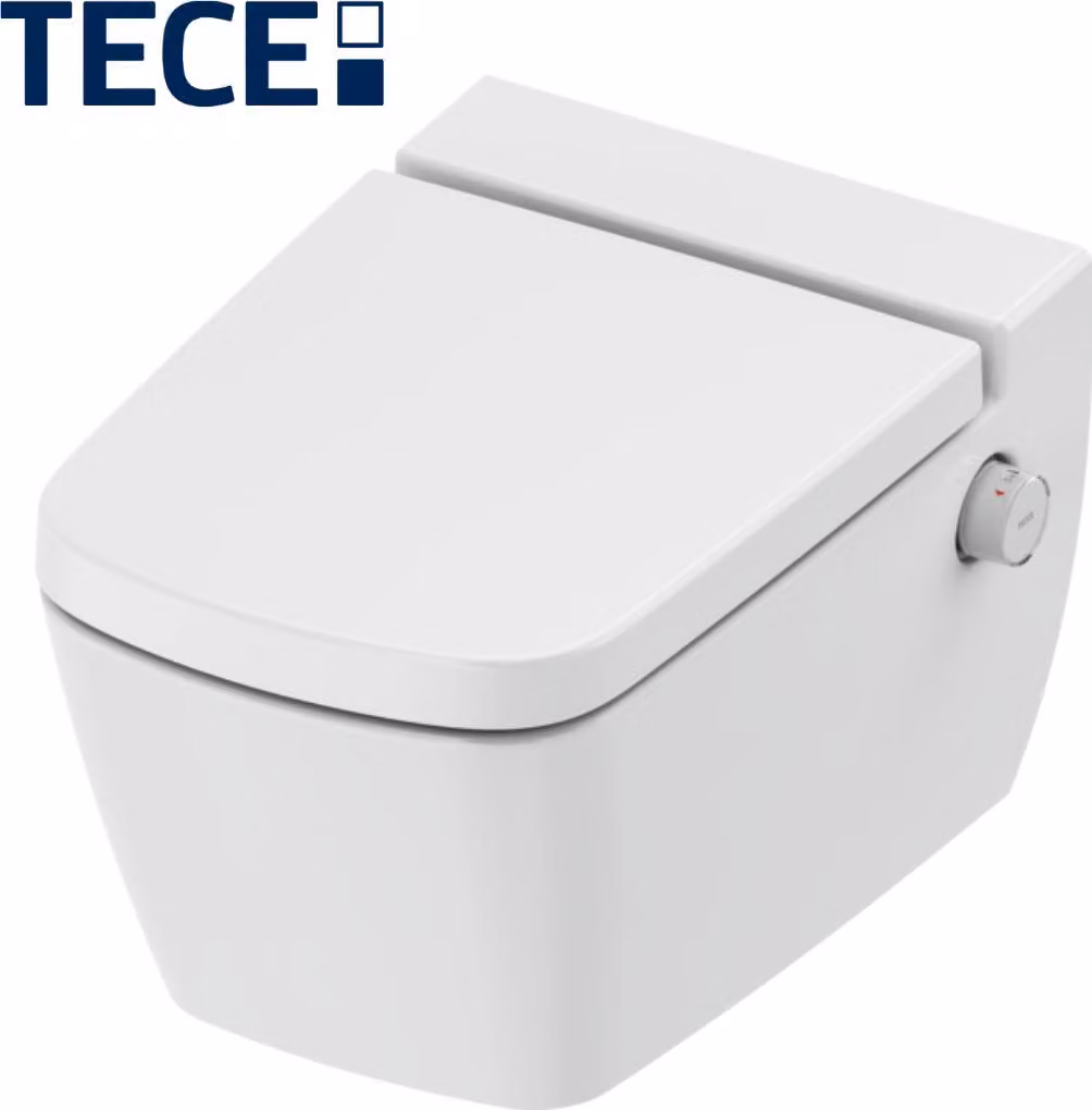 WC con doccetta a parete TECE One senza brida con funzione bidet Acqua calda e fredda Sedile WC con chiusura ammortizzata, bianco