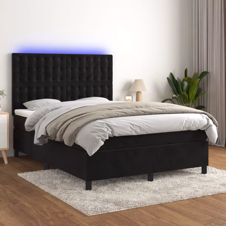 Letto Ibrido vidaXL con Materasso e Illuminazione LED in Velluto Nero 140x200 cm