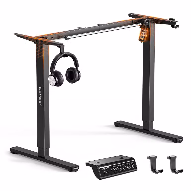 SENSE7 NOJO Light - Struttura per scrivania regolabile in altezza elettricamente | 72-118 cm, funzione memoria, supporto per cuffie, carico massimo 70 kg, struttura in acciaio