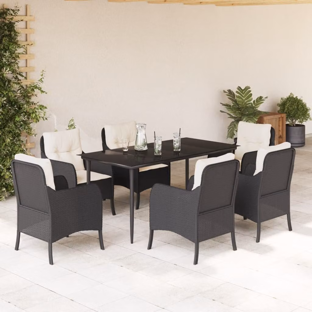 Maison Exclusive - Set da Pranzo da Giardino 7 pz Nero con Cuscini in Polyrattan