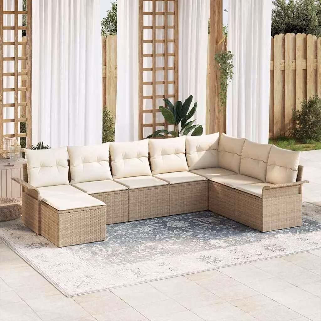 Maison Exclusive - Set Divano da Giardino con cuscino 8 pcs Beige polyrattan