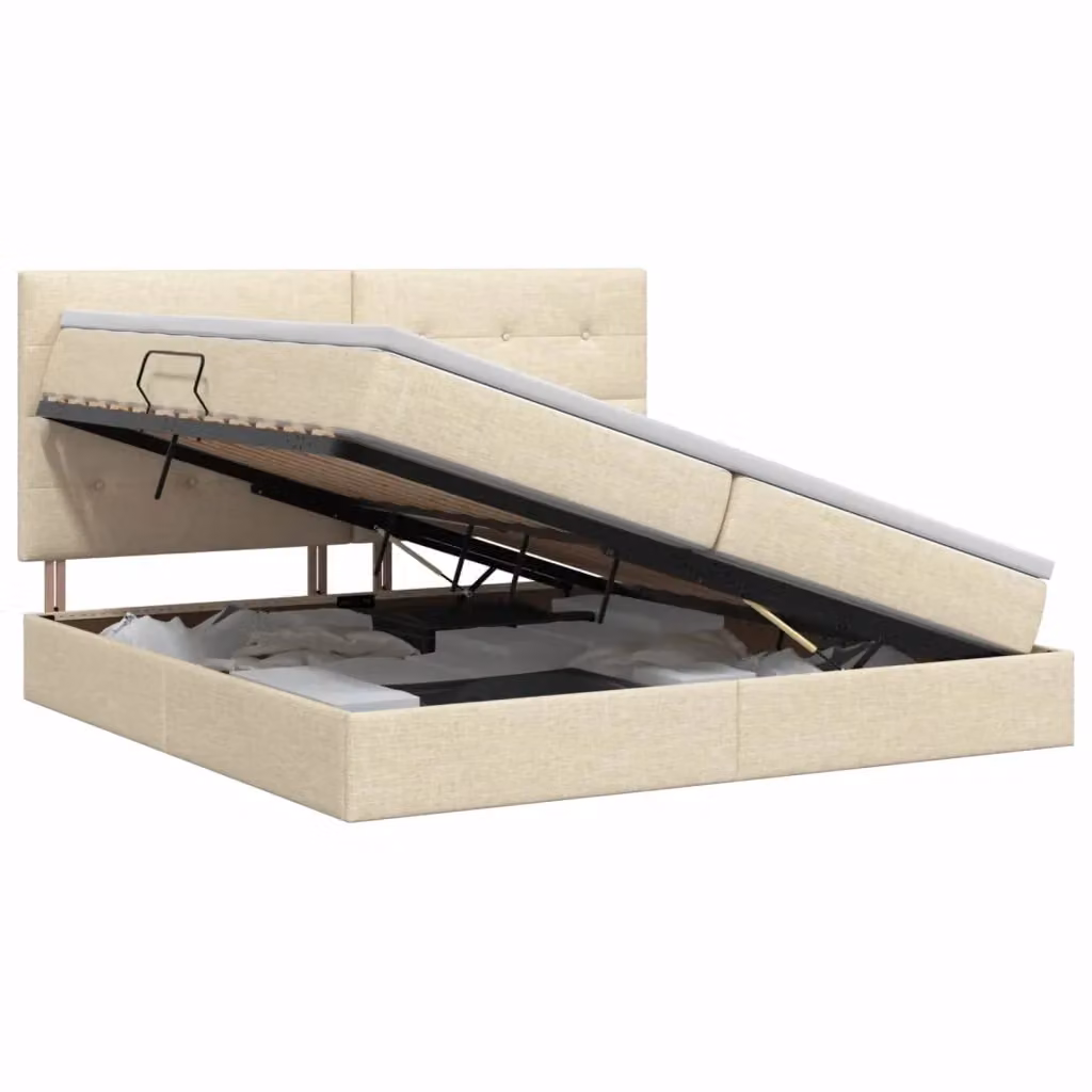 Letto con contenitore e materasso vidaXL in tessuto beige L 200 x P 200 cm, H 140 cm – 2