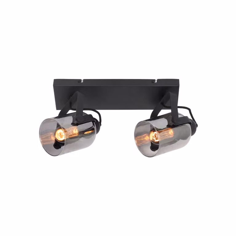 Freelight Faretto da soffitto Fumoso, lunghezza 37 cm, nero/grigio, a 2 luci. dimmerabile, Nero, Soggiorno / Sala da pranzo, Metallo, Moderno, Faretto