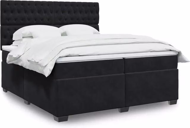 Letto Ibrido con Giroletto a Molle e Materasso vidaXL in Velluto Nero e Bianco L/P: 200 x 200 cm