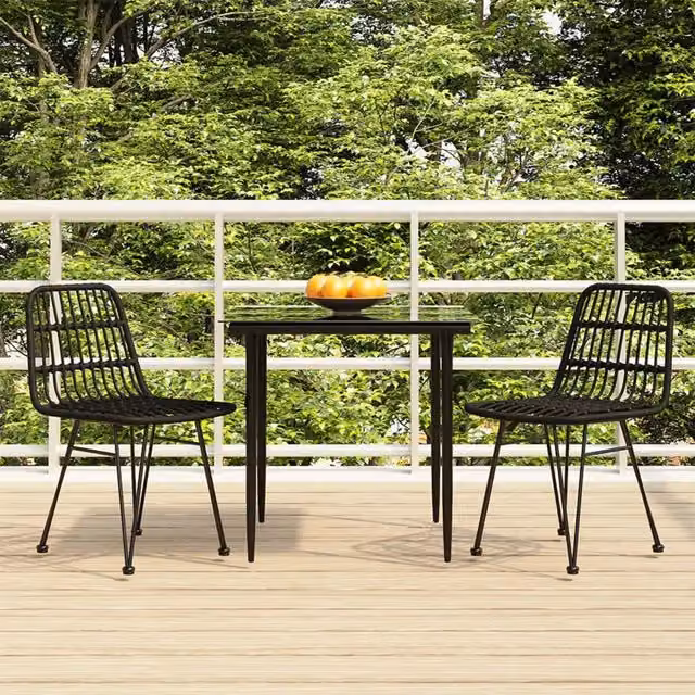 Set da pranzo da giardino vidaXL in polyrattan nero con tavolo in vetro e 2 sedie moderne
