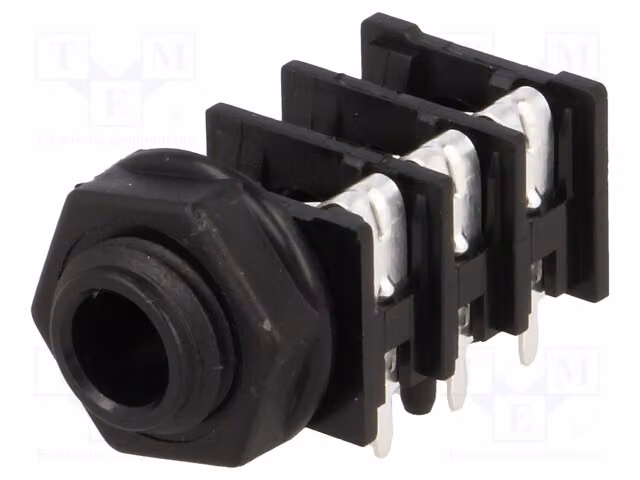 1 connettore jack femmina da 6,35 mm con uscita stereo a tre poli, per montaggio su circuito stampato, modello ACJS-PHOP-1