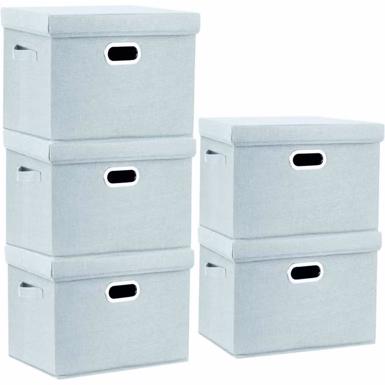 Contenitore con coperchio, in tessuto, pieghevole, lavabile, confezione da 5 pezzi, dimensioni 44x30x29 cm, modello Aqua Spring