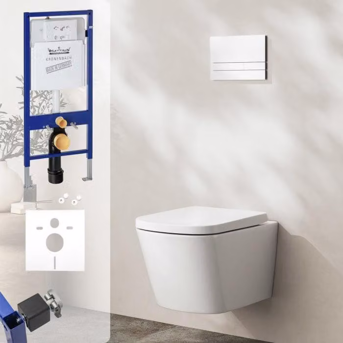 Kronenbach, vaso sospeso compatto, senza brida, set completo, modello "wrapover"