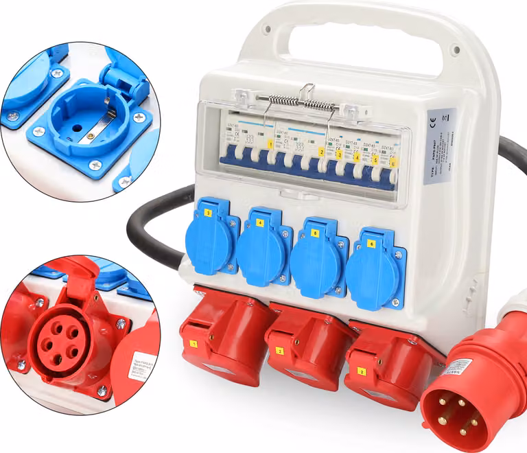 Distributore di corrente Clanmacy distributore di corrente per cantiere distributore di corrente CEE presa di corrente IP44 per cantiere 2x400V-16A 1x400V-32A 4x230V Schuko