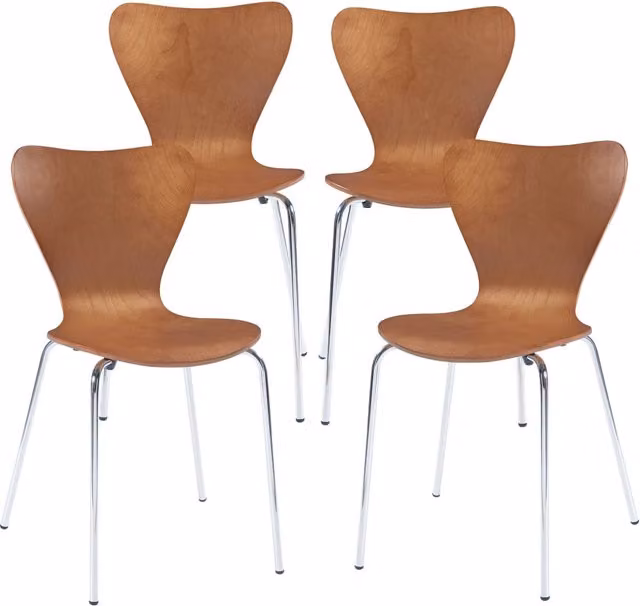 Set di 4 sedie da sala impilabili en.casa in legno di betulla color noce e metallo cromato silver