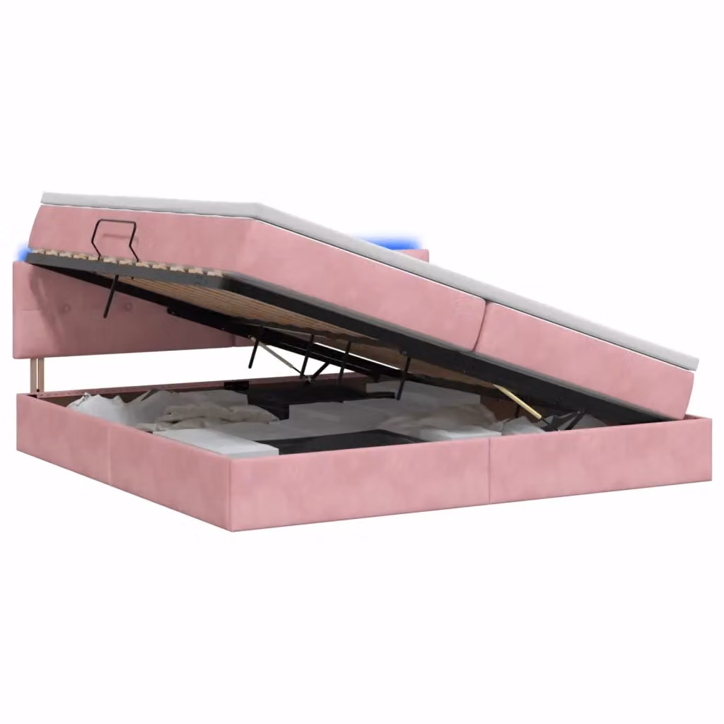 Letto con contenitore e illuminazione LED vidaXL in velluto rosa, L/P/H: 200 x 200 x 204 cm – 2