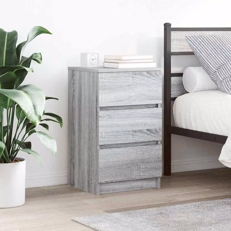 Set di 2 comodini vidaXL con 3 cassetti in stile moderno, colore grigio, L 39 cm x P 35 cm x H 65 cm