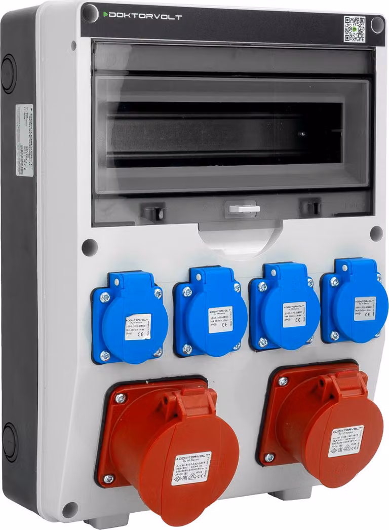 Distributore di corrente da cantiere 32A/16A CEE 4x230V Distributore a parete TGD senza fusibili Doktorvolt DV-6029-D