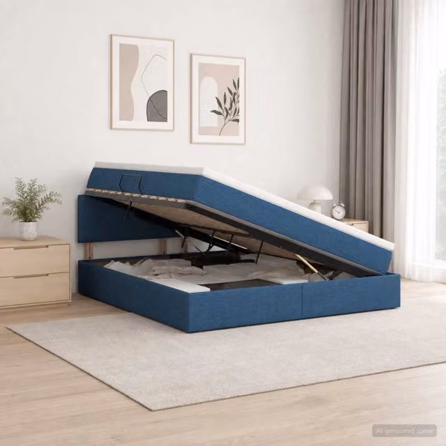 Letto con contenitore LED e materasso Blu 140 x 200 cm Tessuto 3459071