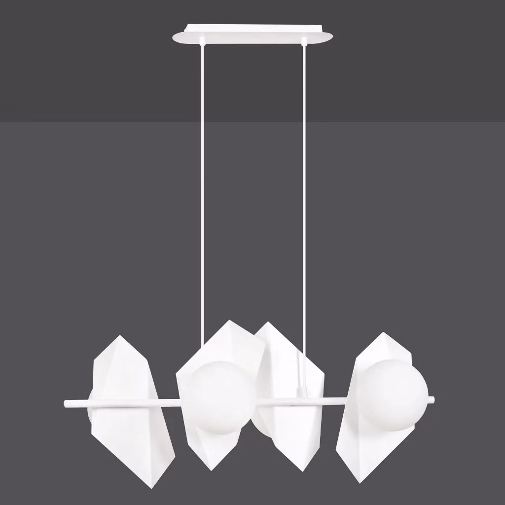 Lampadario a sospensione Emibig Drifton bianco in vetro e metallo con 4 lampadine E14 LED, regolabile in altezza e dimmerabile – 2