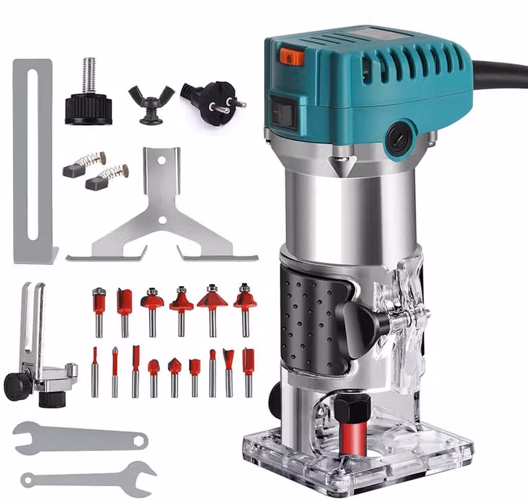 Fresatrice elettrica portatile – Fresatrice per legno manuale – 800 W – Ideale per fresare, incidere e creare scanalature – Set da 15 pezzi