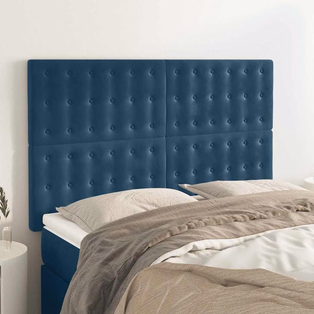 Testiera per letto vidaXL in velluto blu scuro con pannello imbottito L: 144 cm, P: 5 cm, H: 118/128 cm