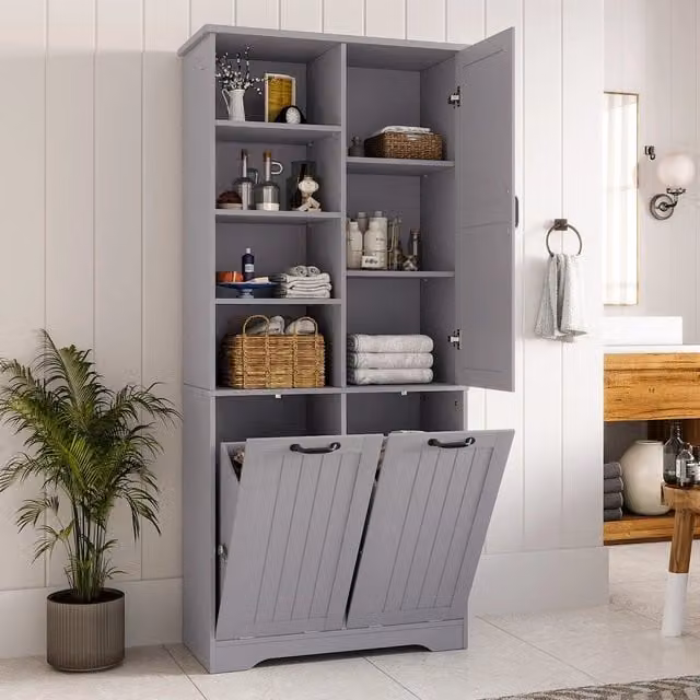 Mobile da bagno salvaspazio colonna ¨C Minimal ¨C Grigio legno multistrato ripiani regolabili 78x35x172 cm