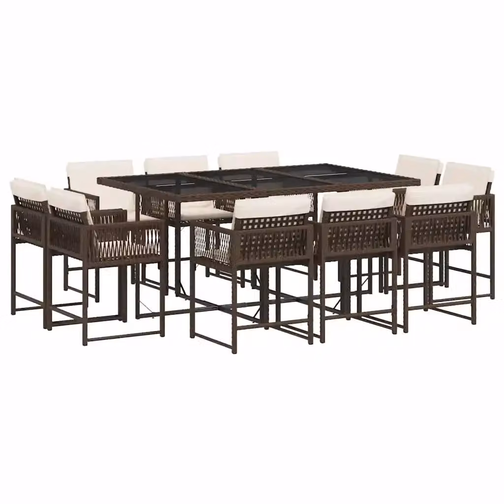 Set da Pranzo da Giardino vidaXL 11 pz in Polyrattan Marrone con Piano in Vetro – 2