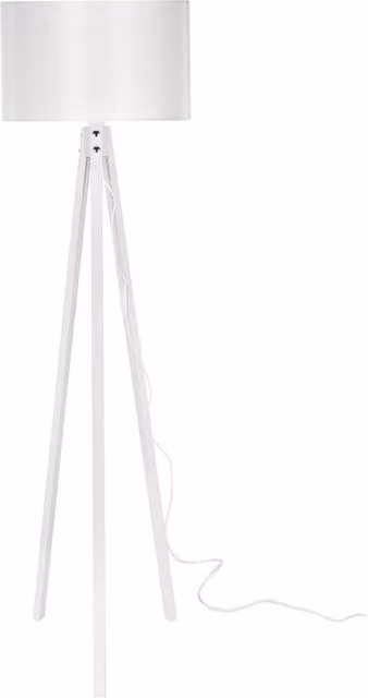Lampada da terra Rodi GIORDANOSHOP con treppiede in legno e paralume in tessuto bianco, Altezza: 136 cm
