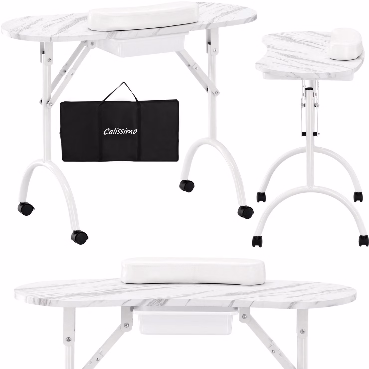Tavolo cosmetico pieghevole per manicure mobile bianco MT-017F-WHITE