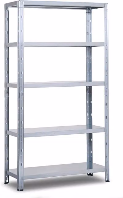 Scaffale in metallo a incastro Crosser GIORDANOSHOP con 5 ripiani, colore argento, L: 120 cm, P: 50 cm, H: 188 cm