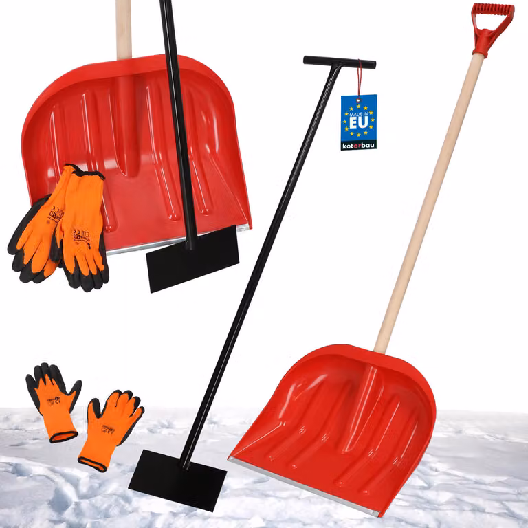 KOTARBAU® Set pala da neve con manico in legno 134,5 cm raschiaghiaccio 119 x 20 cm + guanti pala da neve calda rimuovi neve pala da neve raschia auto a spinta con manico pala con manico