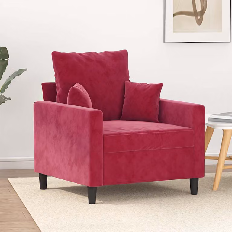 Poltrona moderna vidaXL in velluto rosso con struttura in metallo e braccioli