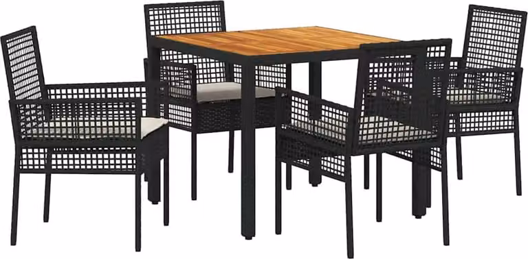 Set da Pranzo per Giardino 5 pcs Nero polyrattan