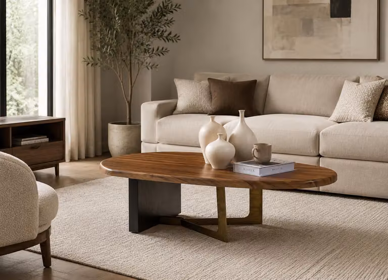 Tavolino ovale in legno massello, design moderno, ideale per il soggiorno