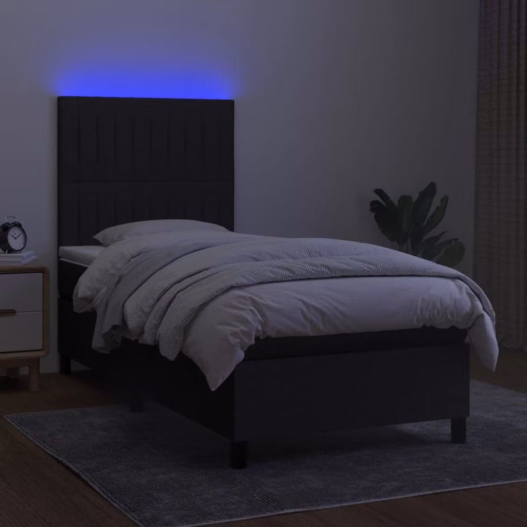 vidaXL Letto a molle con materasso e LED in tessuto nero 90x190 cm - Letto a molle - Boxspringbetten - Bett - Schlafzimmermöbel