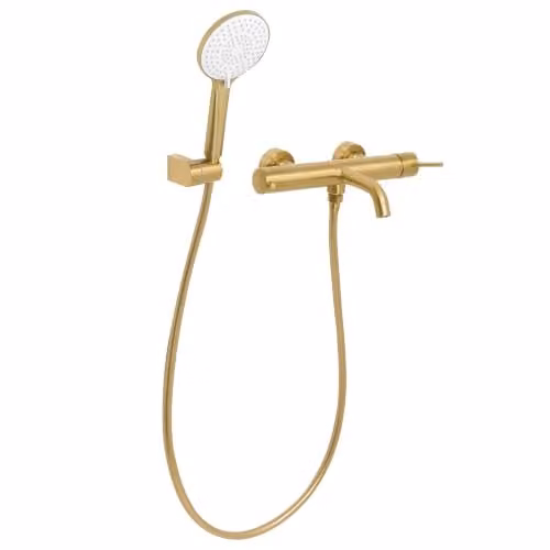 Miscelatore per vasca da bagno a parete in ottone Set bocca singola e soffione doccia Kit oro