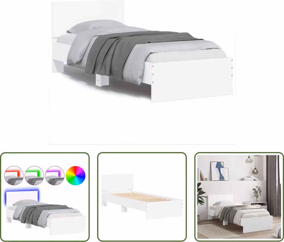 The Living Store Struttura letto con testiera e luci LED bianche 75x190 cm
