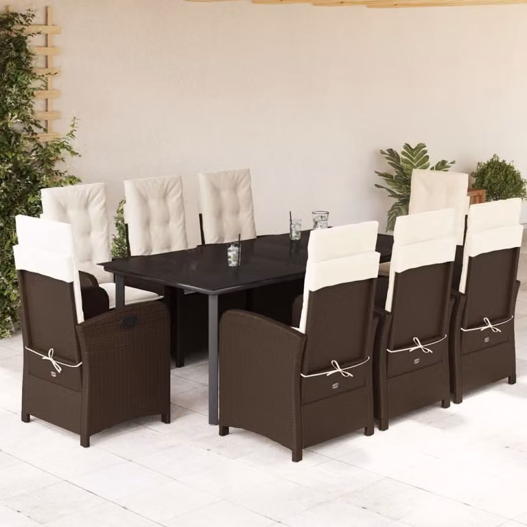 Maison Exclusive - Set da pranzo da giardino 9 pezzi con cuscini marroni in polyrattan