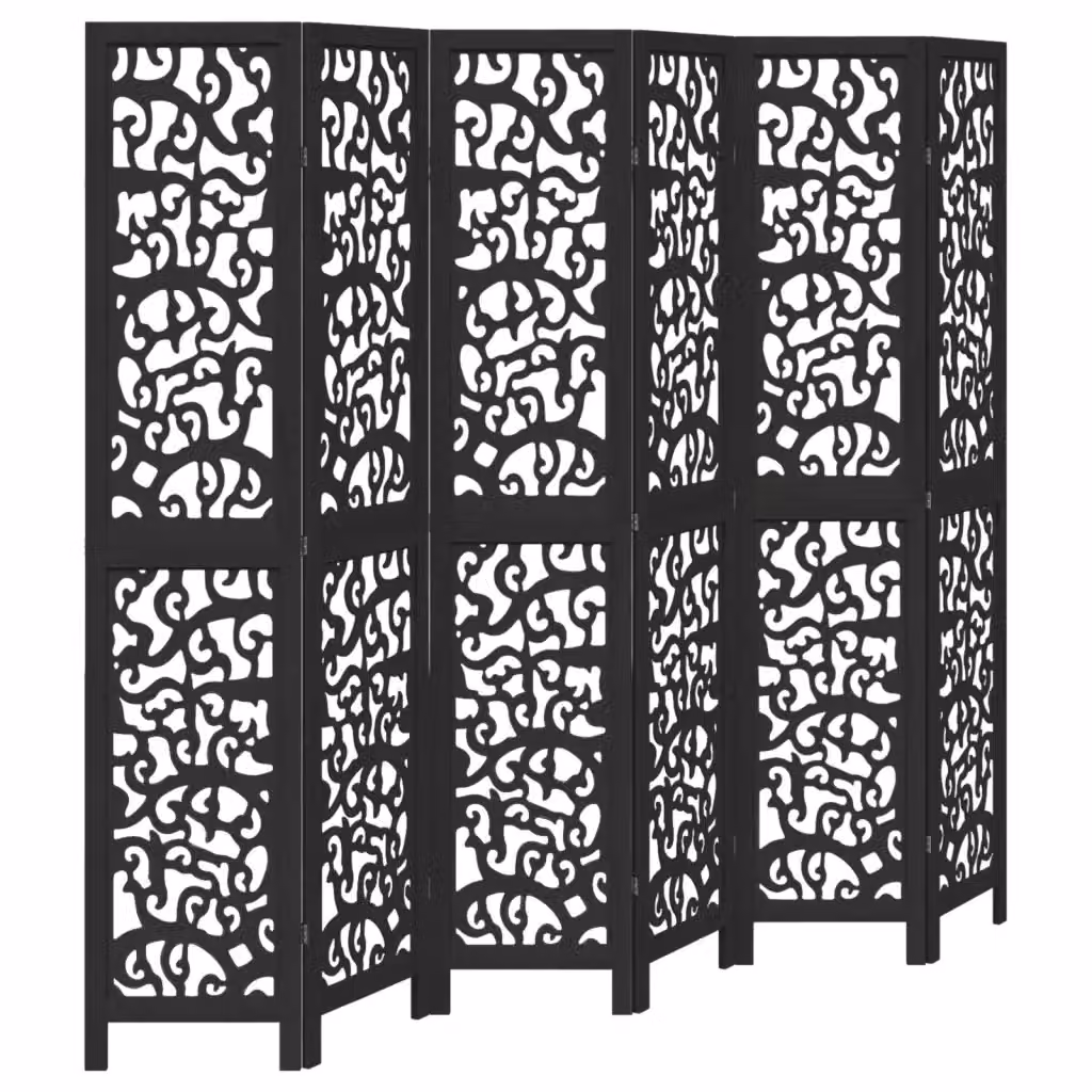 Divisorio Ambienti vidaXL con 6 Pannelli in Legno Massello di Paulownia, Design Moderno Astratto, Nero Opaco, H: 200 cm, L: 215 cm – 2
