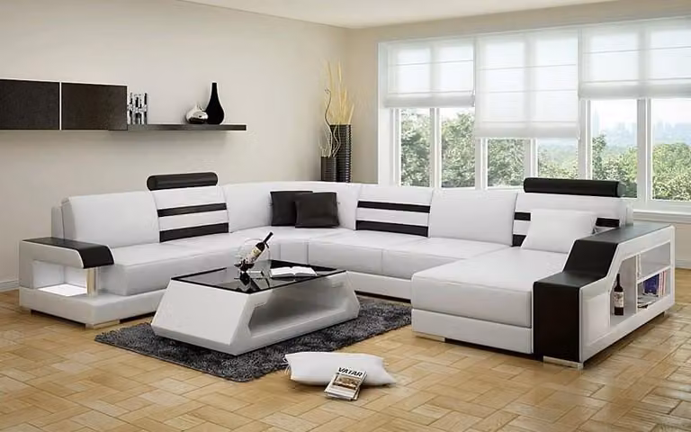 Ecksofa Sofa Couch Polster Eckgarnitur Wohnlandschaft Leder Desing Eck U-Form